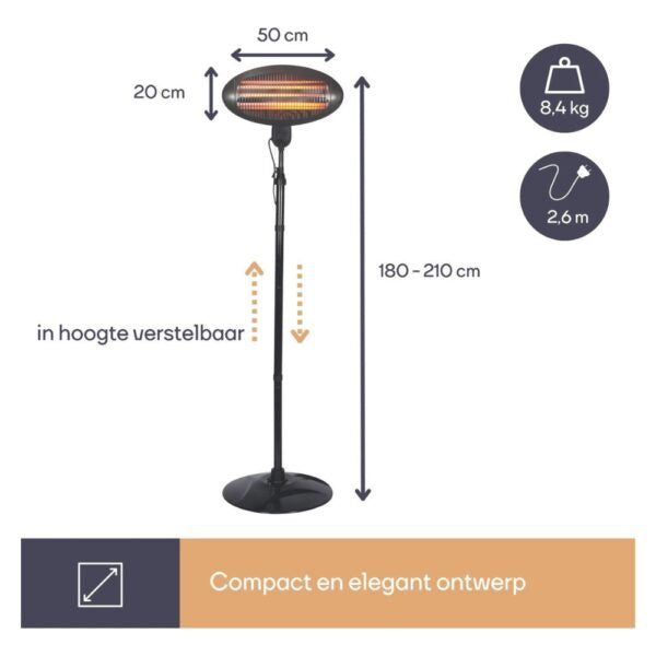 Staande Terrasverwarmer 2000W IP34 – Directe Warmte voor Buiten