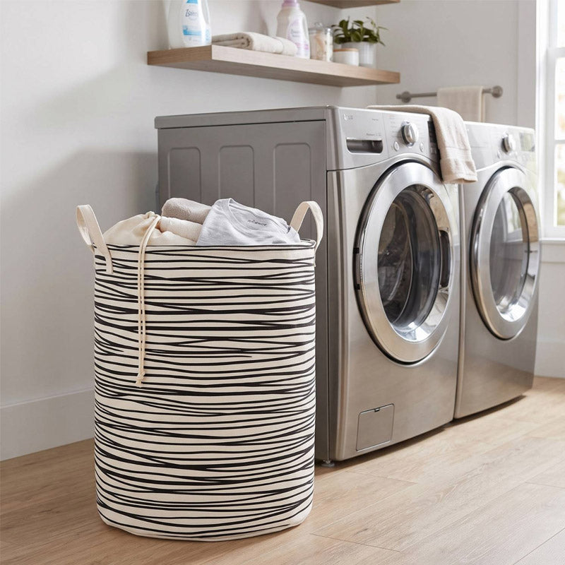 Blokker Wasmand Ø 39 x 64 cm – Opvouwbaar – Zwart/Wit