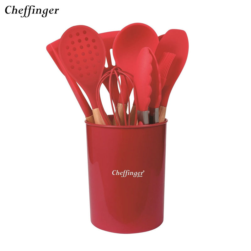 Kookgerei Set 12-delig met Houder – Grijs, Rood en Zwart