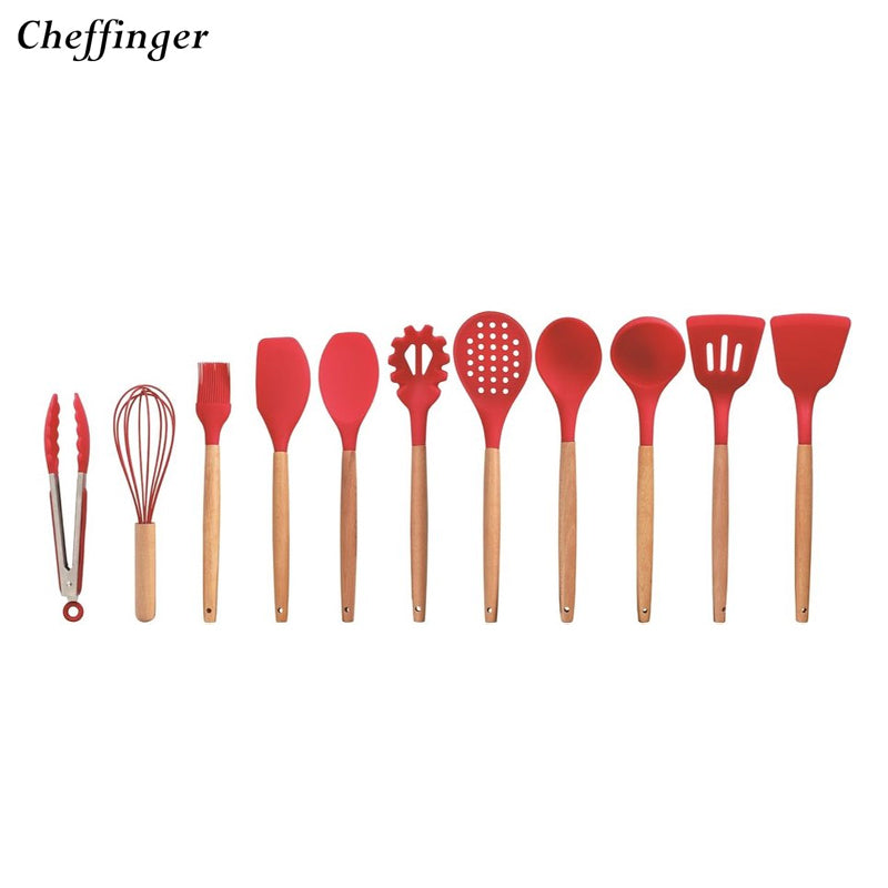 Kookgerei Set 12-delig met Houder – Grijs, Rood en Zwart