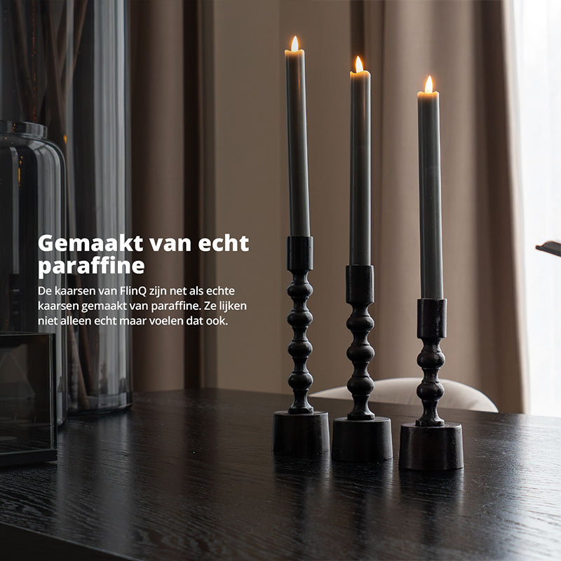 LED Dinerkaarsen met Bewegende Vlam – Off White, Antraciet, Taupe
