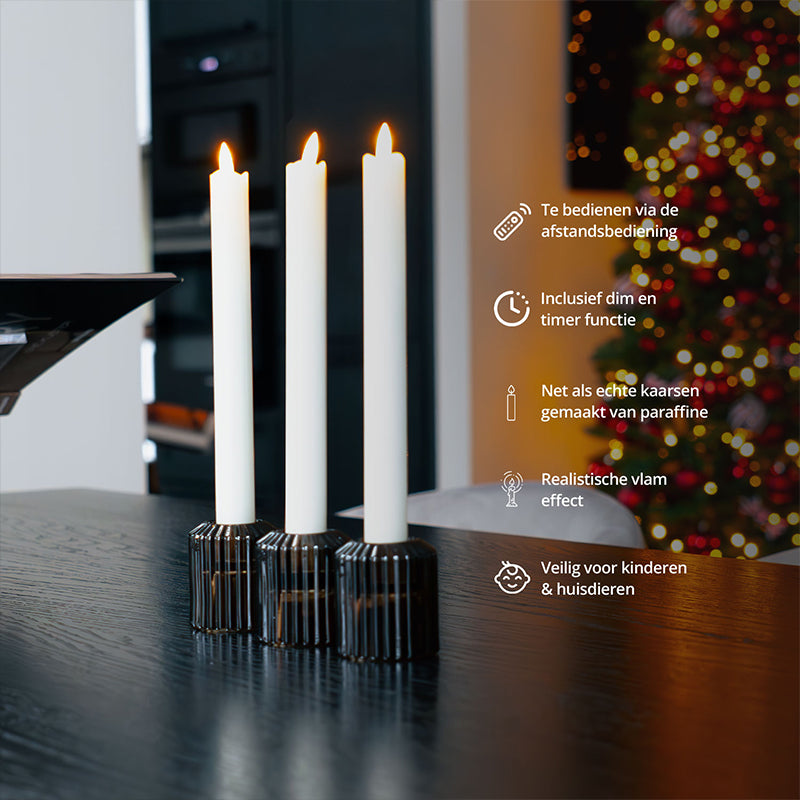 LED Dinerkaarsen met Bewegende Vlam – Off White, Antraciet, Taupe