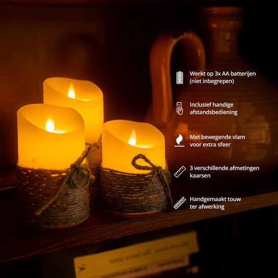 LED Kaarsenset – Realistische LED Kaarsen met Touwafwerking