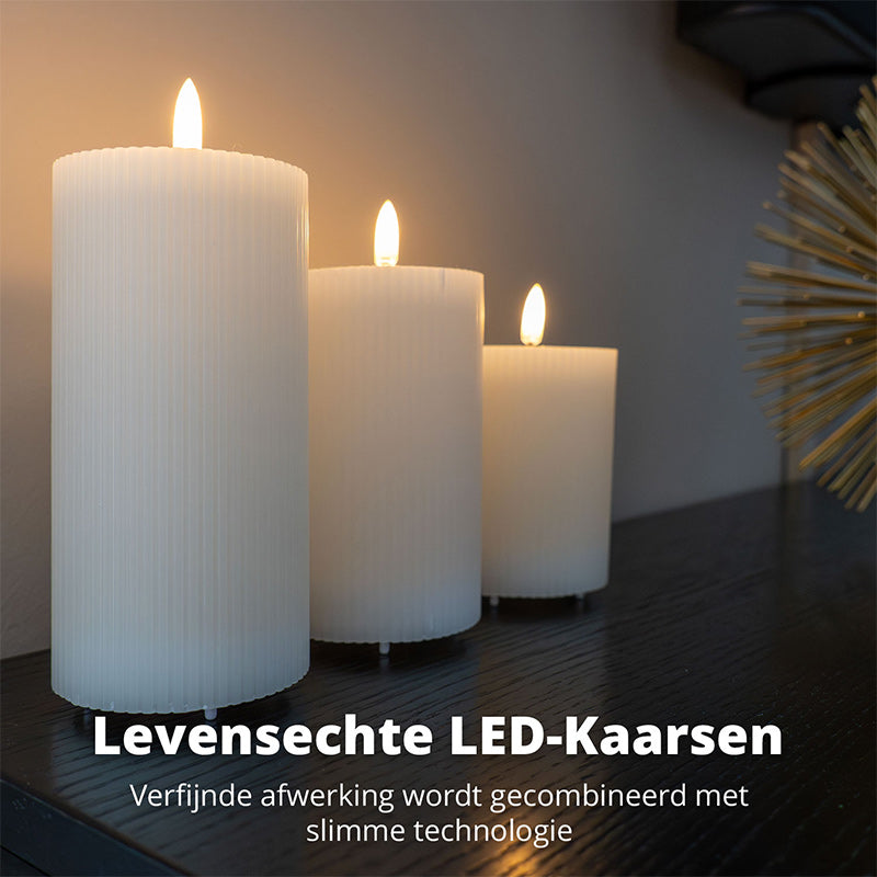 LED Rechargeable Ribbed Candle – White & Taupe