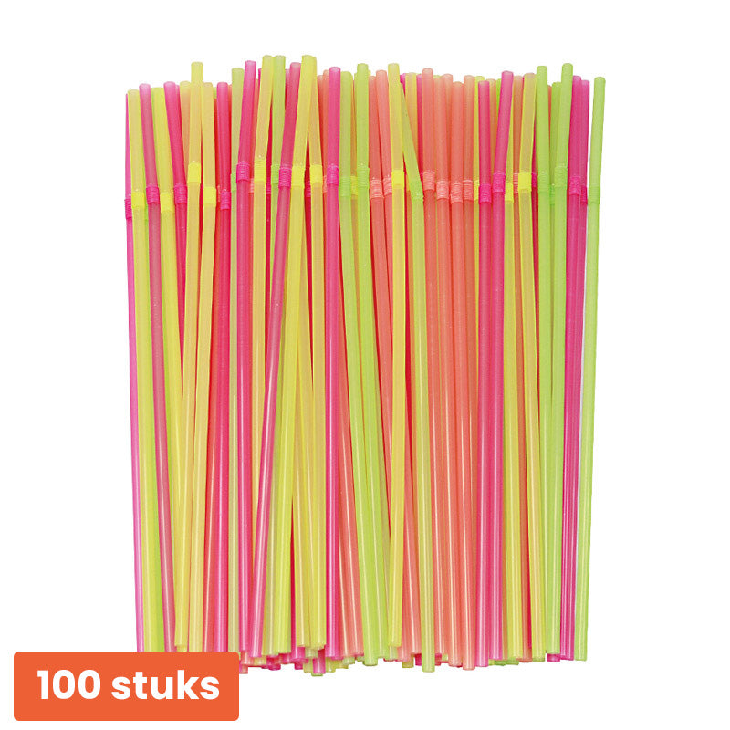 100-Stuks Gekleurde Plastic Rietjes – Feestelijk