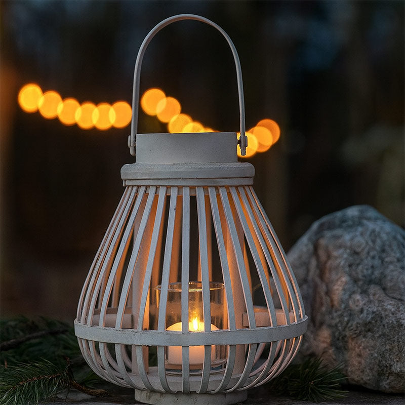 Lantaarn – Windlicht – Taupe – Bamboe & Glas