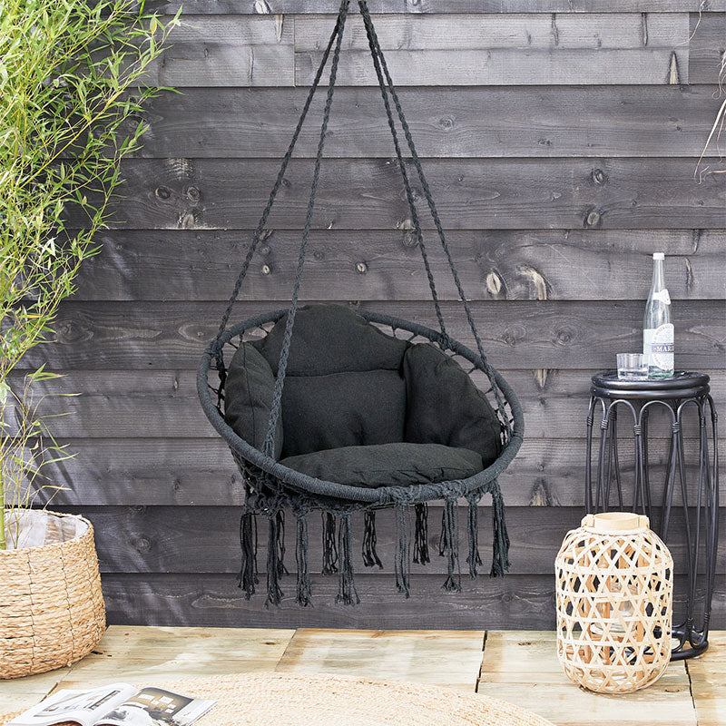 Ronde Hangstoel met Kussen β Zwart π€ | Comfort en Stijl in je Tuin of Interieur