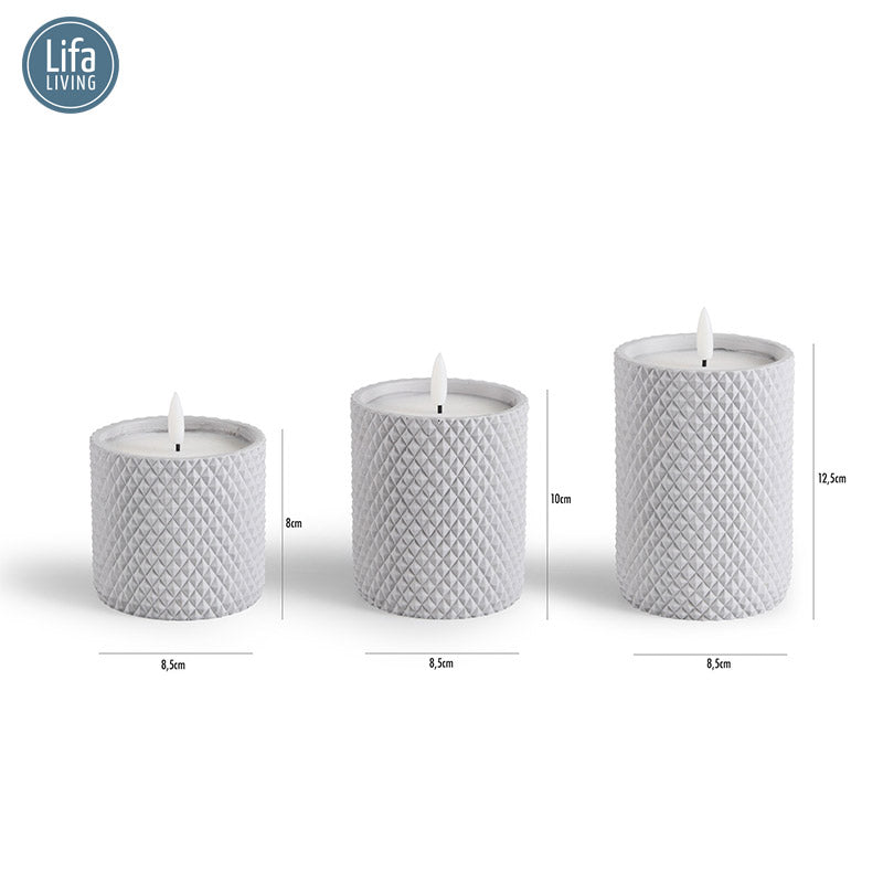 LED Kaars Set/3 - Met Cement - Inclusief Timer en Kabel - Lichtgrijs