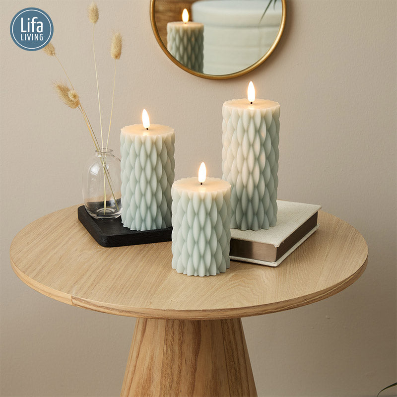 LED Kaars Set/3 - Met Wax - Inclusief Afstandsbediening en Kabel - Lichtgrijs