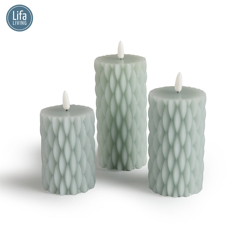 LED Kaars Set/3 - Met Wax - Inclusief Afstandsbediening en Kabel - Lichtgrijs