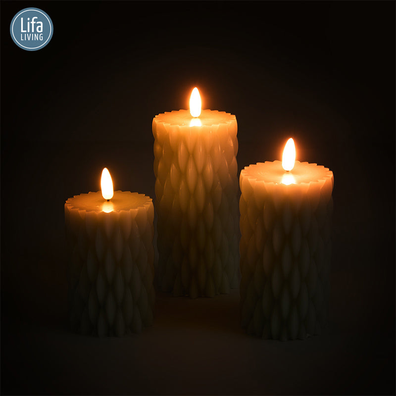 LED Kaars Set/3 - Met Wax - Inclusief Afstandsbediening en Kabel - Lichtgrijs