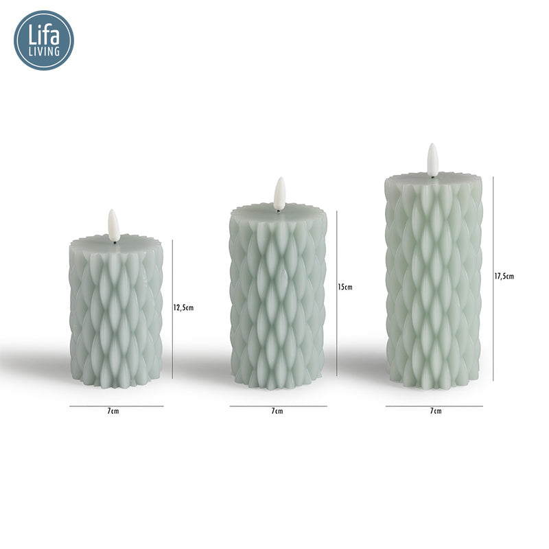 LED Kaars Set/3 - Met Wax - Inclusief Afstandsbediening en Kabel - Lichtgrijs