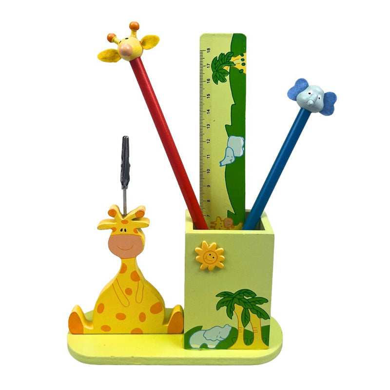 Playwood Etui Giraf met Cliphouder – Houten Pennendoos met Potloden