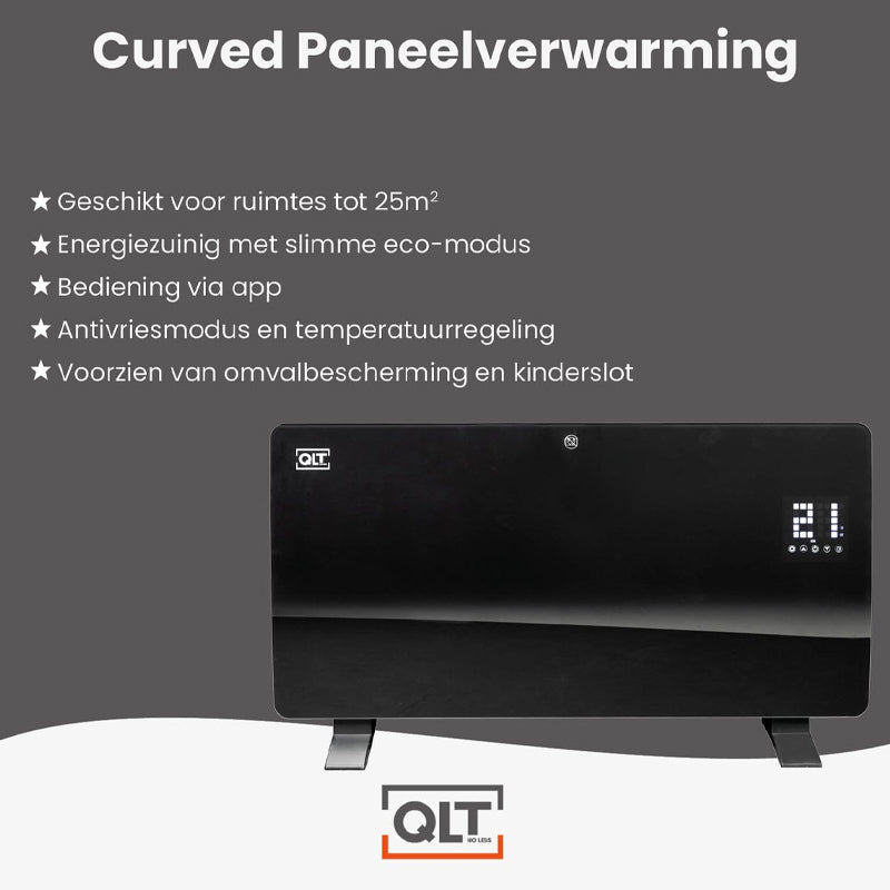 Curved Verwarmingspaneel van Glas – Zwart