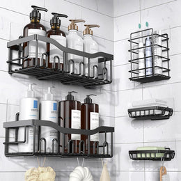 RS Goods Douche Rek Set 5-delig – Zwarte Badkamer Organizer Zonder Boren