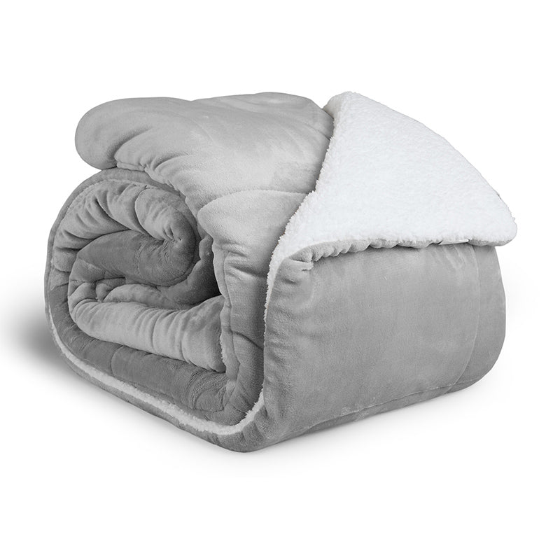 2-Zijdige Luxe Sherpa Deken – Lichtgrijs/Taupe