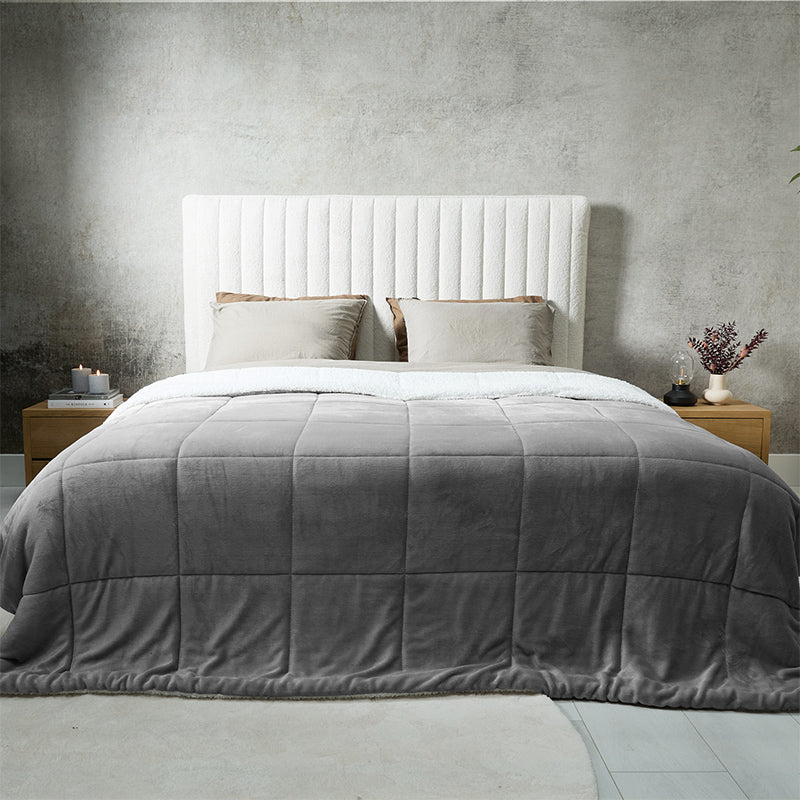 2-Zijdige Luxe Sherpa Deken – Lichtgrijs/Taupe