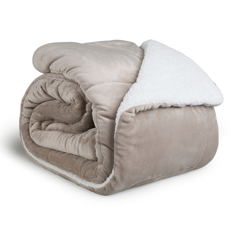 2-Zijdige Luxe Sherpa Deken – Lichtgrijs/Taupe
