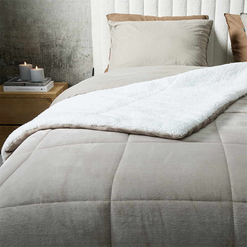 2-Zijdige Luxe Sherpa Deken – Lichtgrijs/Taupe