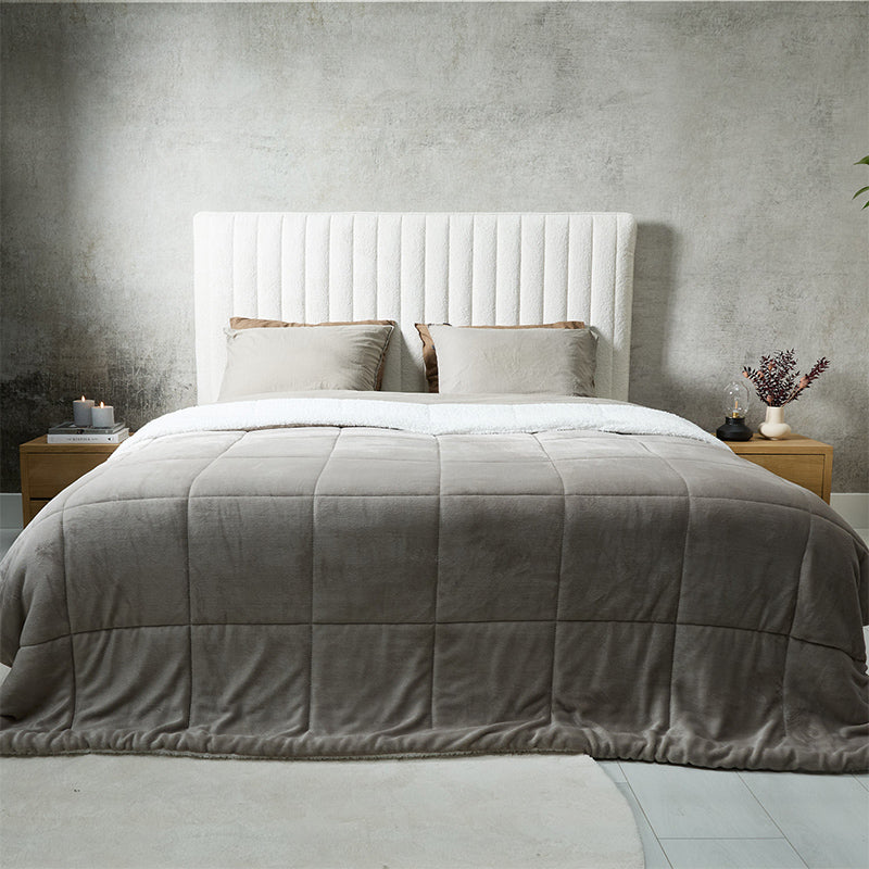 2-Zijdige Luxe Sherpa Deken – Lichtgrijs/Taupe