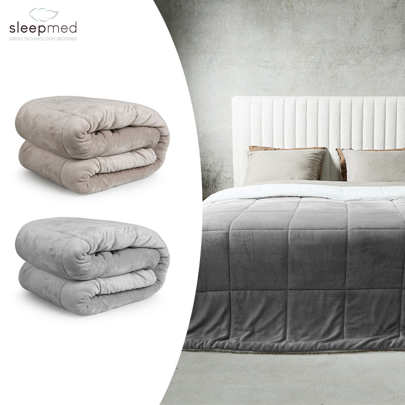 2-Zijdige Luxe Sherpa Deken – Lichtgrijs/Taupe