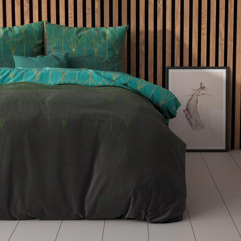 1+1 actie - Dekbedovertrek Bowen Groen