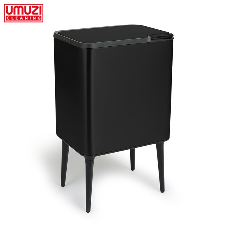 Prullenbak Push Bin 36L – Mat Zwart & Metal Grey