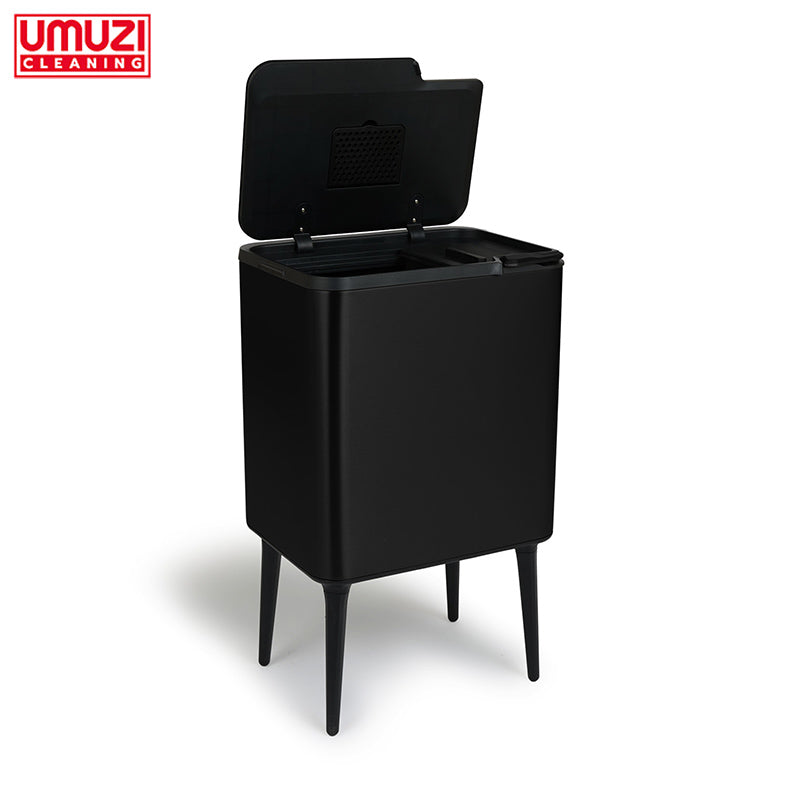 Prullenbak Push Bin 36L – Mat Zwart & Metal Grey