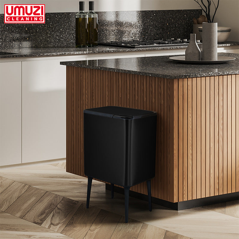 Prullenbak Push Bin 36L – Mat Zwart & Metal Grey