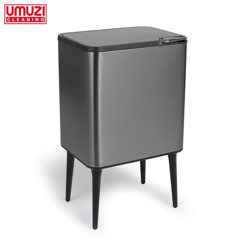 Prullenbak Push Bin 36L – Mat Zwart & Metal Grey