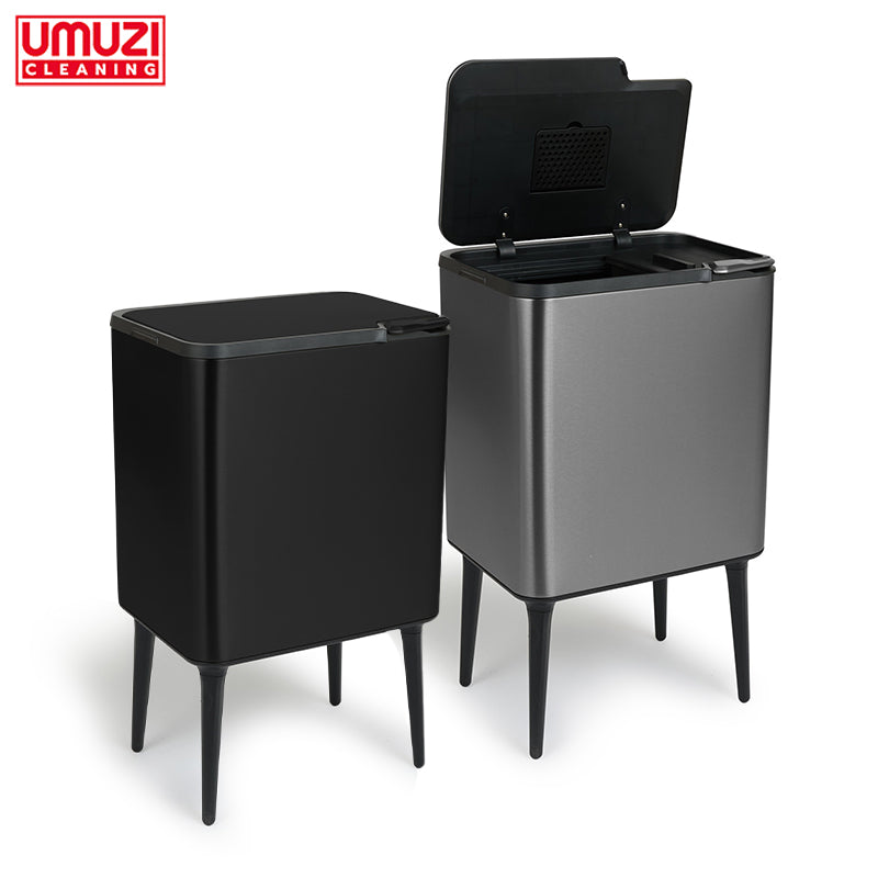 Prullenbak Push Bin 36L – Mat Zwart & Metal Grey