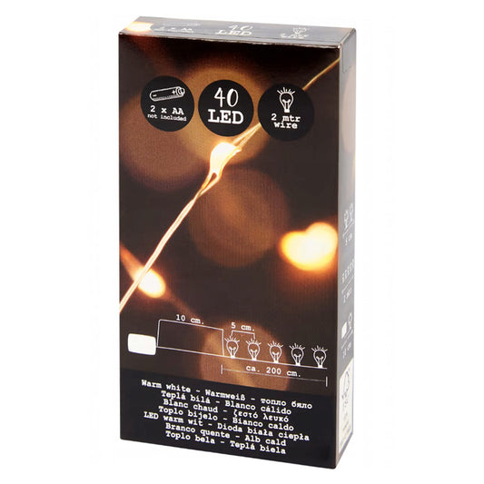 40 LED Lampjes Warmwit – 2 Meter Decoratieverlichting op Batterijen