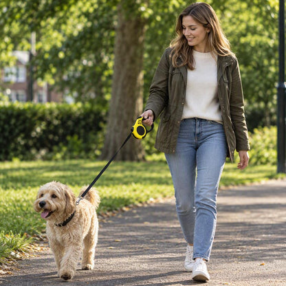 Automatische Hondenriem 5 Meter – Intrekbare Rollijn – Geel – Tot 30 kg