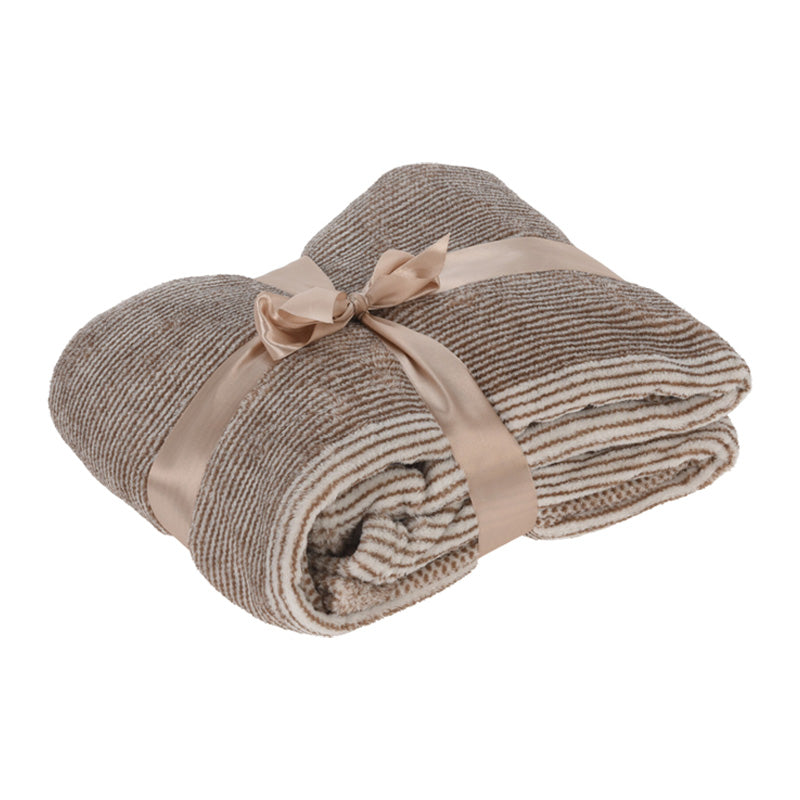 Flanellen Deken – White/Brown White/Green Striped – 130x170cm