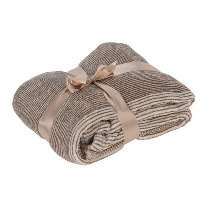 Flanellen Deken – White/Brown White/Green Striped – 130x170cm