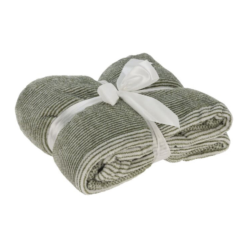 Flanellen Deken – White/Brown White/Green Striped – 130x170cm