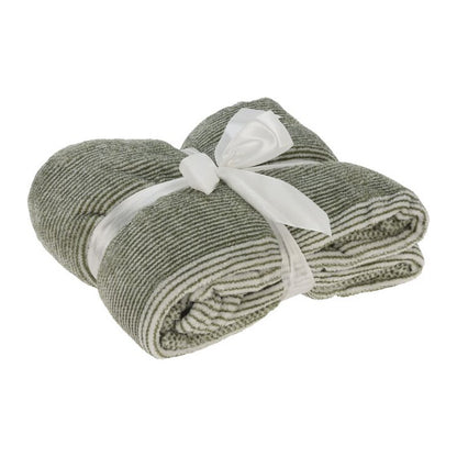 Flanellen Deken – White/Brown White/Green Striped – 130x170cm