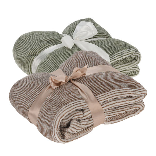 Flanellen Deken – White/Brown White/Green Striped – 130x170cm