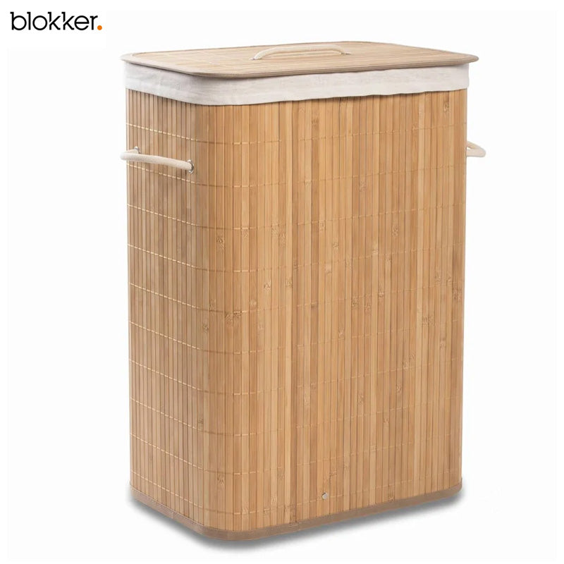 Blokker - Bamboe Wasmand 76 Liter – Opvouwbare Wasmand met Deksel 30x40x60 cm
