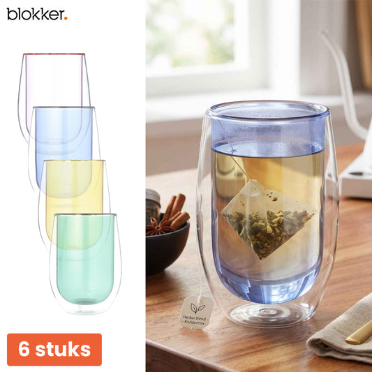 Blokker Dubbelwandige Glazen 35 cl – 6 Stuks – Keuze uit 4 Kleuren