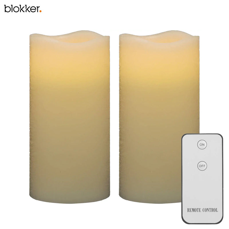 Blokker LED Kaarsen met Afstandsbediening – 2 Stuks – Crème – Echte Wax