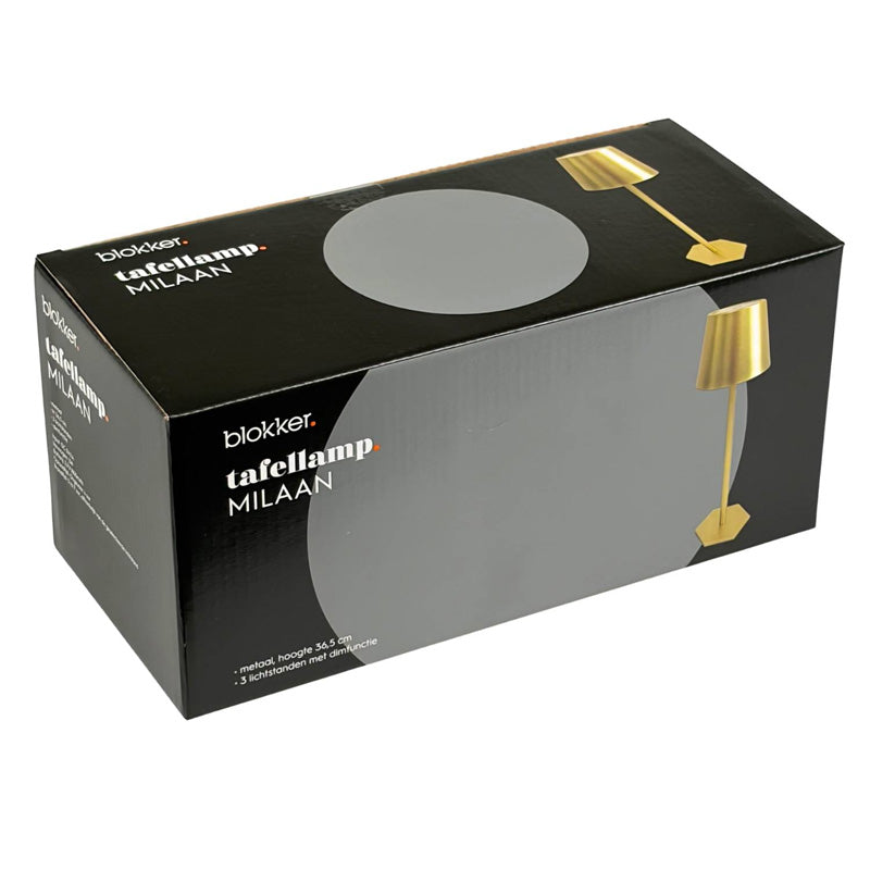 Blokker Tafellamp Milaan – Oplaadbaar & Dimbaar – Zwart of Goud
