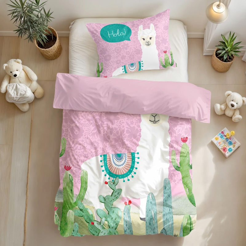 Hola Lama Roze Dekbedovertrek 140x200/220 – 3 halen = 2 betalen