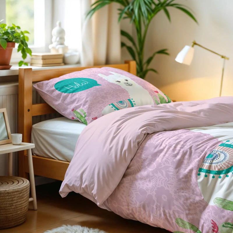 Hola Lama Roze Dekbedovertrek 140x200/220 – 3 halen = 2 betalen