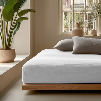 Mousseline Hoeslaken – Zacht, ademend en natuurlijk slaapcomfort
