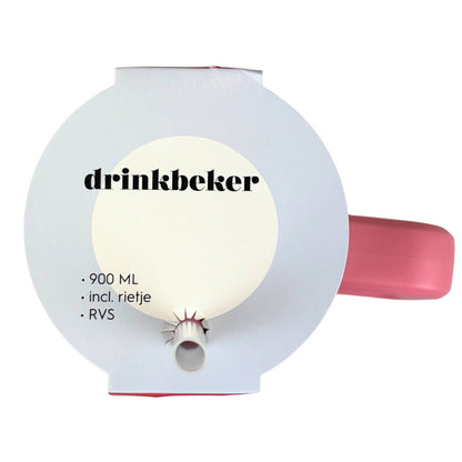Blokker - RVS Drinkbeker 900 ml met Rietje – Dubbelwandige Thermobeker