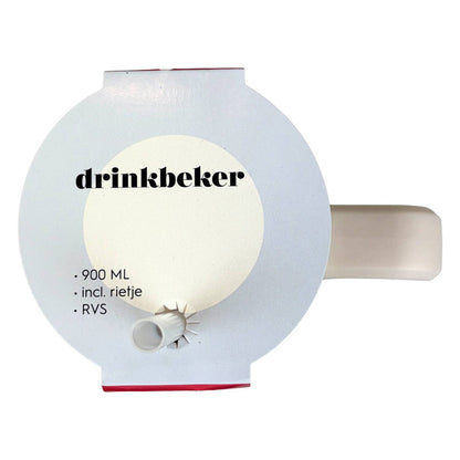 Blokker - RVS Drinkbeker 900 ml met Rietje – Dubbelwandige Thermobeker