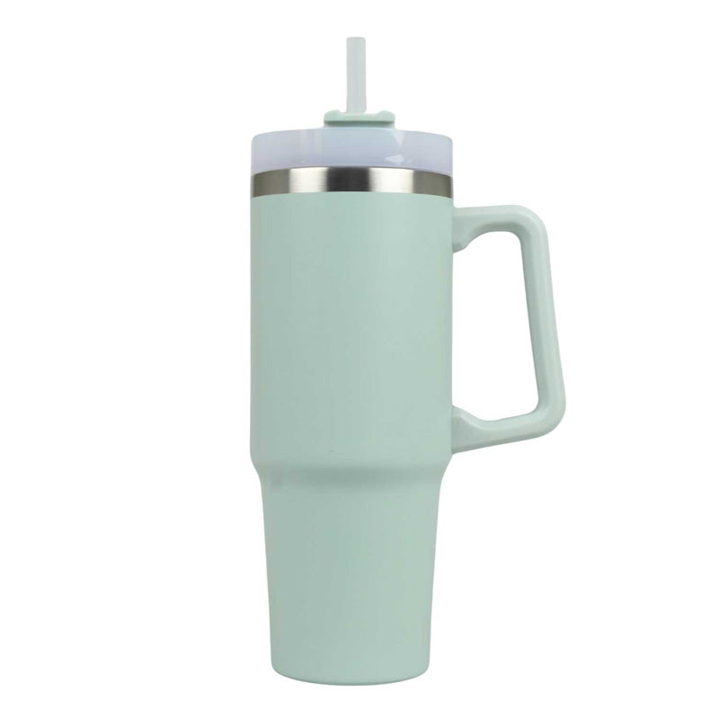 Blokker - RVS Drinkbeker 900 ml met Rietje – Dubbelwandige Thermobeker