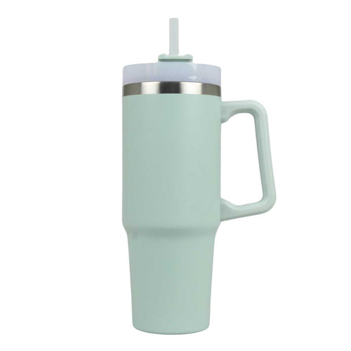 Blokker - RVS Drinkbeker 900 ml met Rietje – Dubbelwandige Thermobeker