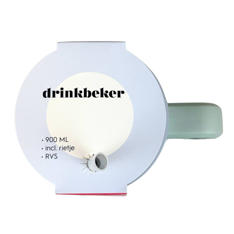 Blokker - RVS Drinkbeker 900 ml met Rietje – Dubbelwandige Thermobeker